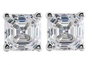 Asscher Natural Mined Diamond Stud Earrings 14k White Gold (0.98 Ct,G Color,VS1 Clarity)
