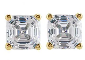 Asscher Natural Mined Diamond Stud Earrings 14k Yellow Gold (0.87 Ct,H Color,VS2-SI1 Clarity)