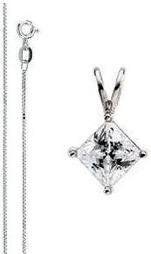 Princess Diamond Solitaire Pendant Necklace 14k White Gold (0.58 Ct, F, VS1 IGL Certified)