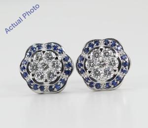 18k White Gold Invisible Setting Round Cut Diamond Flower Earrings (0.77 Ct, G Color with Surrounding Blue Sapphire Stones, VS Clarity)