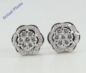 18k White Gold Invisible Setting Round Cut Diamond Flower Earrings (1.02 Ct, G Color, VS Clarity)