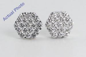 18k White Gold Invisible Setting Round Cut Diamond Hexagon Flower Earrings (2.36 Ct, G Color, VS1 Clarity)