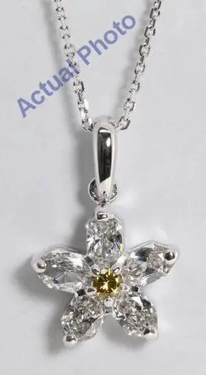 18k White Gold Radiant & Round Cut Invisible Setting Diamond Flower Pendant (Natural Fancy Yellow & White Diamonds, VS Clarity)