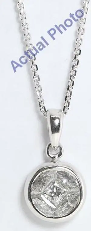 18k White Gold Princess & Marquise Cut Round Diamond Pendant (0.6 Ct, H+ Color, SI Clarity)