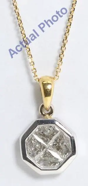18k Two-Tone Diamond Shape Invisible Setting Diamond Pendant (0.8 Ct, I Color, VS2 Clarity)