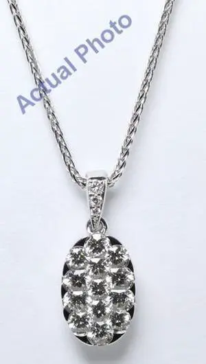 18k White Gold Round Cut Diamond Invisible Setting Oval Pendant (1.01 Ct, G Color, VVS Clarity)
