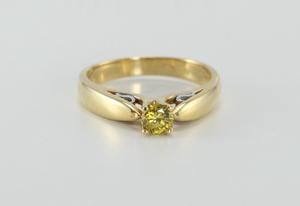 Round Diamond Solitaire Engagement Ring, 18K Two Tone Gold, 0.32 Ct, (Fancy Yellowish Green (Irradiated), VS2 )