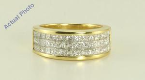 18k Yellow gold Invisible setting Princess cut Diamond fashion engagement ring (2.1 Ct F ,VVS)