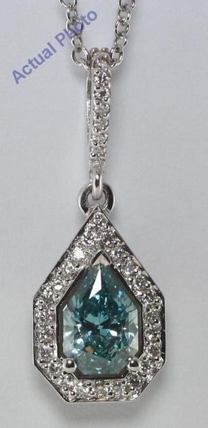 18k White Gold Round & Pear Cut Pendant (Blue & White Diamonds, VS Clarity)