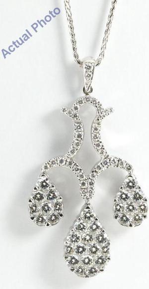 18k White Gold Round Cut Diamond Invisible Setting 3 Pear Shapes Pendant (2.45 Ct, G Color, vs Clarity)