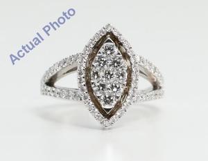 18k White Gold Round Cut Invisible Setting Two-Shank Marquise Shaped Diamond Ring (1.3 Ct, G Color, VS1 Clarity)