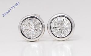 18k White Gold Princess Diamond Multi-Stone Invisible Setting Circle Shape Studs (0.78 Ct H VS Clarity)