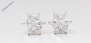 18k White Gold Marquise Diamond Multi-stone Invisibly Set Flower Shape Earrings (1.16 Ct G VS-SI1 Clarity)