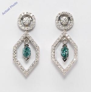 18k Gold Multi-Stone Vintage Prongs Set Marquise Enhanced Drop Earrings (Blue(Irradiated) White Vs Clarity)