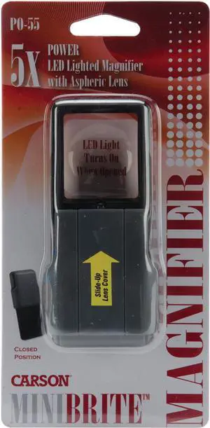 CARSON PO-55 5x slide-out led magnifier with protective sleeve
