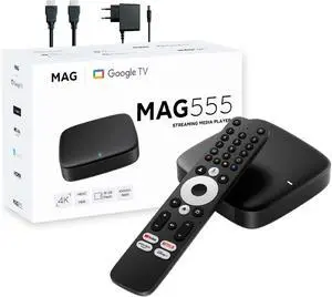 New genuine MAG 555 MAG555 4K Google TV Box with Dual-Band Wi-Fi, Bluetooth 5.0, Google Assistant, HDR Streaming with LIXSUNTEK® Ethernet Cable