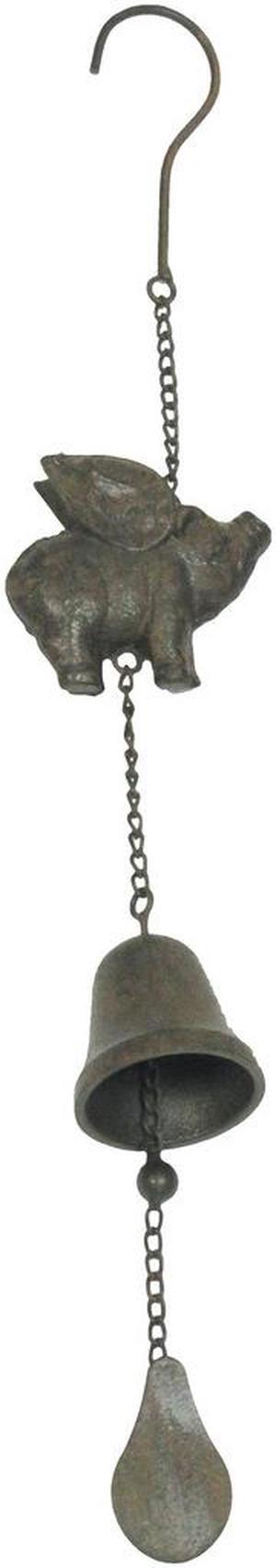 Treasure Gurus Rustic Flying Pig Wings Hanging Wind Chime Metal Patio Garden Art Front Porch Decor