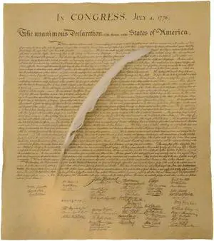 US Declaration of Independence Historical Document w Quill Writing Pen