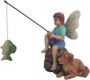 Treasure Gurus Miniature Fairy Boy Fishing With Dog Garden Ornament Dollhouse Decor Accessory