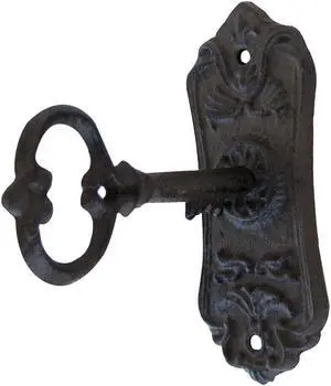 Treasure Gurus Cast Iron Victorian Skeleton Key in Door Lock Wall Coat Hook