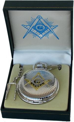 Freemason Master Free Mason Mens Pocket Watch Gold&Silver Tone Square&Compasses