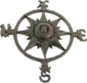 Treasure Gurus Rustic Cast Iron Rose Compass Nautical Beach House Wall Art Outdoor Garden Decor