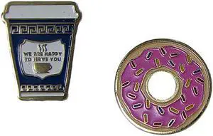 Treasure Gurus Enamel Coffee Cup Pink Frosted Donut Jacket Lapel Trading Pin Set Hat Bag Backpack Gift