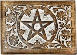 Wooden Pentagram Keepsake Box Decorative Card Storage Wiccan Pentacle Treasure Chest