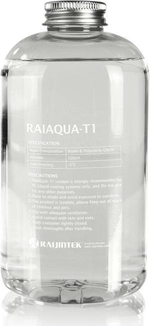 RAIJINTEK RAIAQUA-T1, coolant product,  is the best partner for PC Liquid cooling system, including functions of anti-freeze, preventing PC cooling system from corrosion and cavitation, anti-rusting.