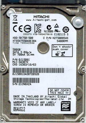 Travelstar 5K750 HTS547550A9E384 500 GB 2.5" Internal Hard Drive 0J11561