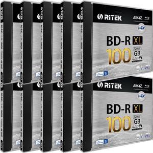 10 Pack Ritek BD-R XL BDXL 100GB Archival Grade Triple Layers 4X White Inkjet Hub Printable Blank Disc w/Standard Jewel Case