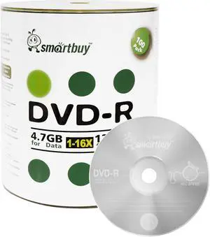 Smartbuy DVD-R 16X 4.7GB 120Min Logo Top Music Video Data Recordable Disc (100 Packs)