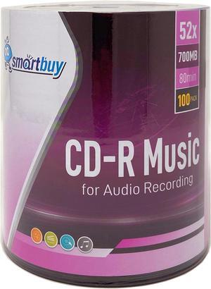 100 Pack Smartbuy Digital Audio CD-R Music 52X 700MB/80Min Branded Logo Blank Recordable Disc