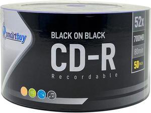 50 Pack Smartbuy Black on Black CD-R 52X 700MB 80 mins Double Side Black Vinyl Blank Recordable Disc