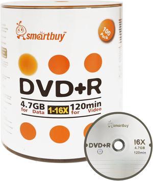 100 Pack Smartbuy 16X DVD+R 4.7GB 120Min Logo Top Blank Media Recordable Disc