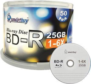 50 Pack Smartbuy 6X BD-R 25GB Logo Top Blank Media Recordable Disc