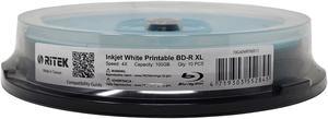10 Pack Ritek BD-R XL BDXL 100GB Archival Grade Triple Layers 4X White Inkjet Hub Printable Blank Recordable Disc in Spindle
