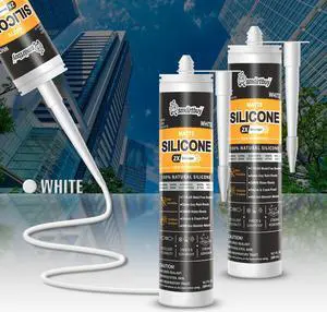 Smartbuy Advanced 2X Stronger Matte 100% Silicone Sealant and Adhesive for Glass Window Door Kitchen Bath Brick Tuckpointing Interior & Exterior Odorless Waterproof Caulk 10.1oz Cartridge (White)