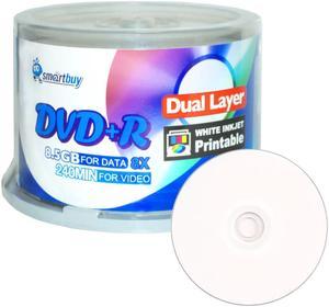 50 Pack Smartbuy 8X DVD+R DL 8.5GB Dual Layer White Inkjet Hub Printable Blank Media Recordable Disc