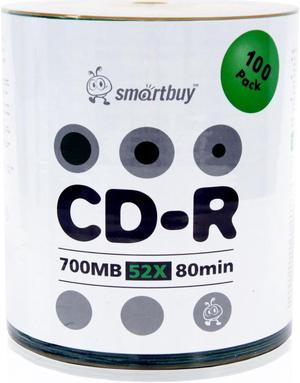Smartbuy CD-R 52X 700MB 80Min Logo Top Blank Data Recordable Disc (100 Packs)