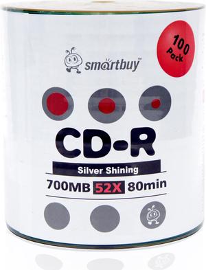 Smartbuy CD-R 52X 700MB 80Min Shiny Silver Top Blank Data Recordable Disc (100 Packs)