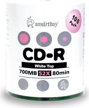 Smartbuy CD-R 52X 700MB 80Min White Top Blank Data Recordable Disc (100 Packs)