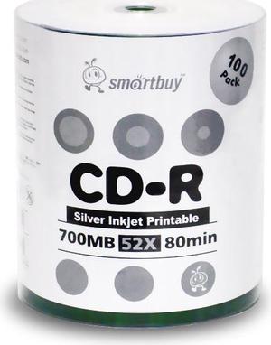 Smartbuy CD-R 52X 700MB 80Min Silver Inkjet Hub Printable Blank Data Recordable Disc (100 Packs)
