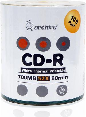 Smartbuy CD-R 52X 700MB 80Min White Thermal Hub Printable Blank Data Recordable Disc (100 Packs)