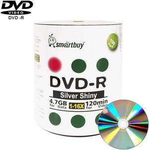 Smartbuy DVD-R 16X 4.7GB 120Min Shiny Silver Top Music Video Data Recordable Disc (100 Packs)