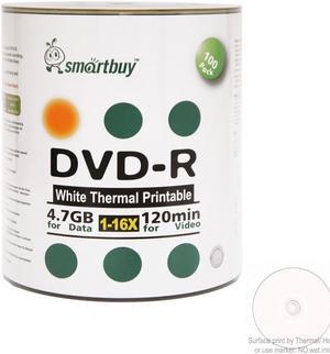 100 Pack Smartbuy 16X DVD-R 4.7GB 120Min White Thermal Hub Printable Blank Media Recordable Disc