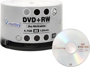 50 Pack Smartbuy Blank DVD+RW 4x 4.7GB 120Min Branded Logo Rewritable DVD Media Disc