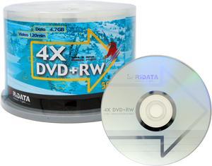 Ridata DVD+RW 4X 4.7GB Silver Logo Rewritable DVD Plus RW Re-writable Blank Recordable Media Disc (50 Pack)