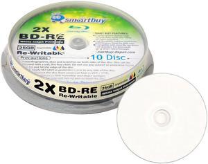 10 Pack Smartbuy 2x 25GB Blue Blu-ray BD-RE Rewritable White Inkjet Hub Printable Blank Bluray Disc