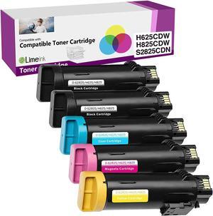 Limeink 5 Pack Compatible Replacement Cartridges for Dell H625cdw H825cdw S2825cdn High Yield Laser Toner Cartridges For Smart Color Printers H625 H825 s2825 Ink (2 Black, 1 Cyan, 1 Magenta, 1 Yellow)